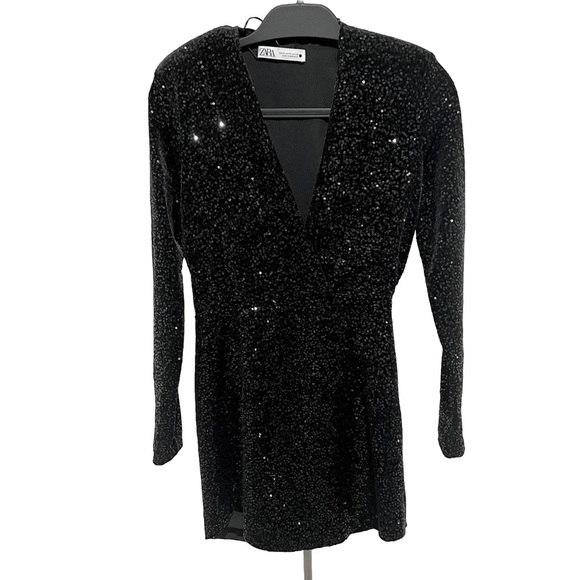 6. | Size Small | Zara | Black Sequin Velvet Dress - Picture 7 of 9